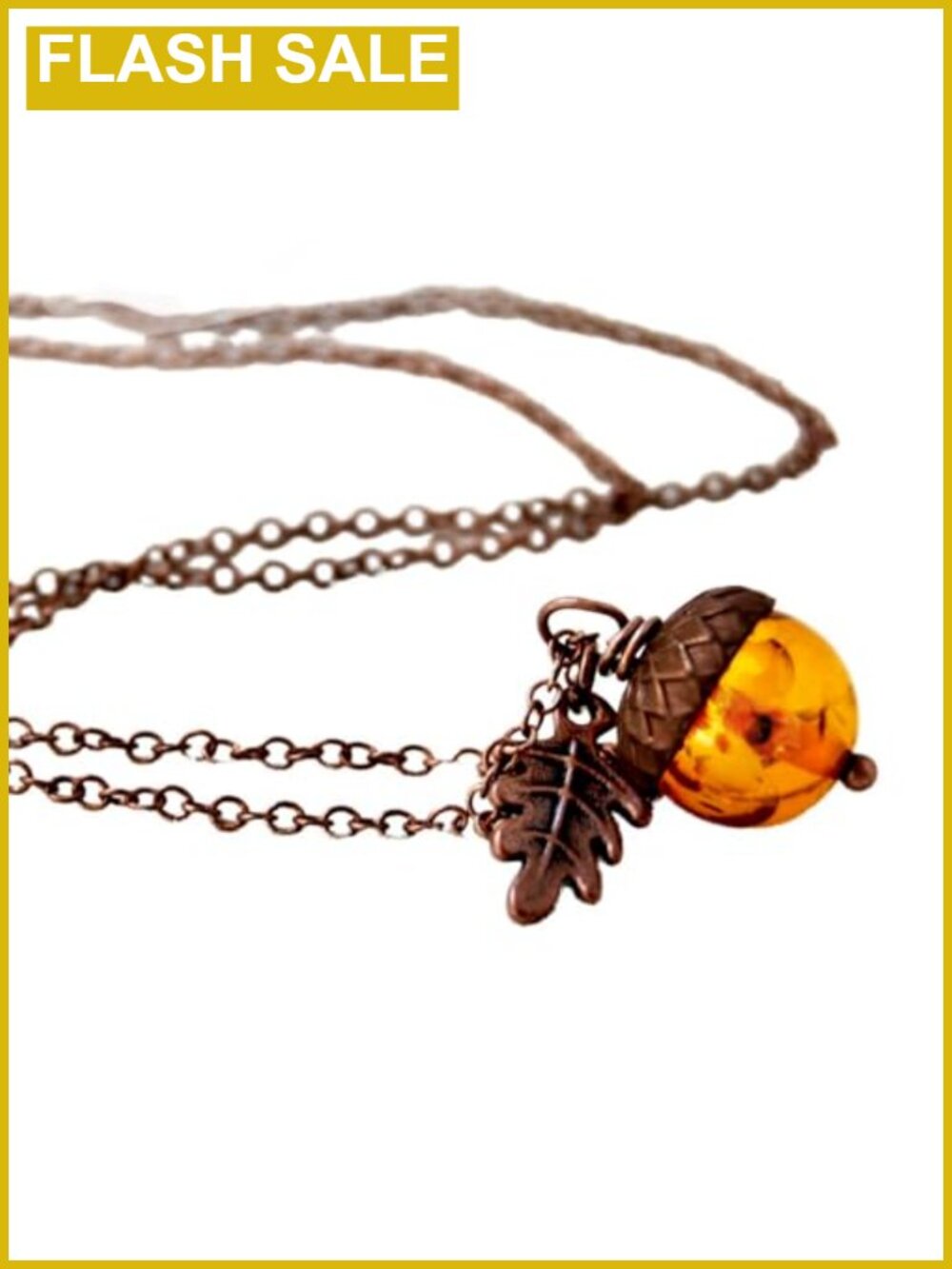 Handmade Acorn Pendant Necklace Lucite Copper Charm 20in Chain